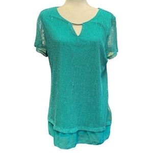 NWT JM Collection Teal Summer Blouse Size L